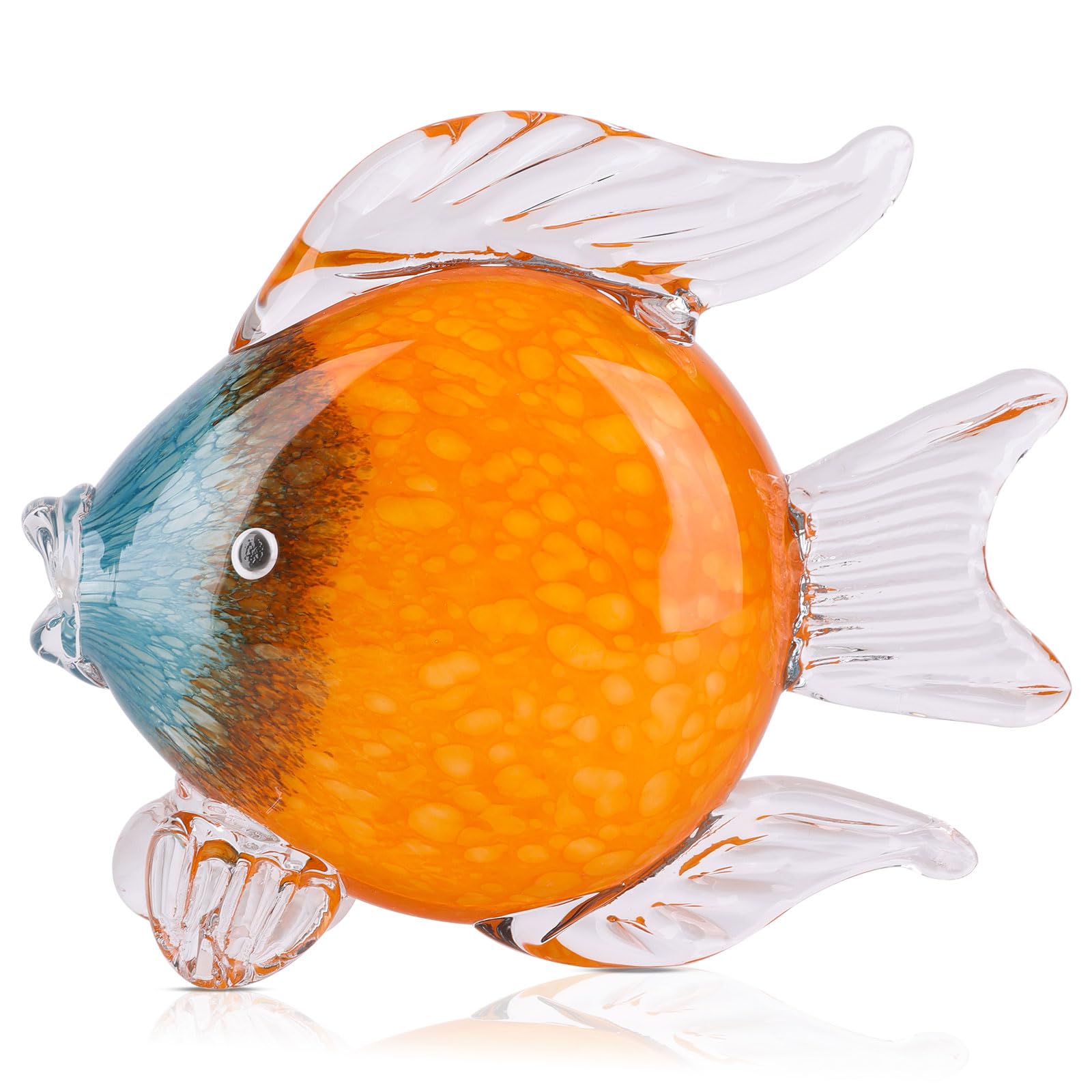 QIANLING Estatuas y escultura de peces de vidrio soplado a mano (A) (pez azul y naranja)
