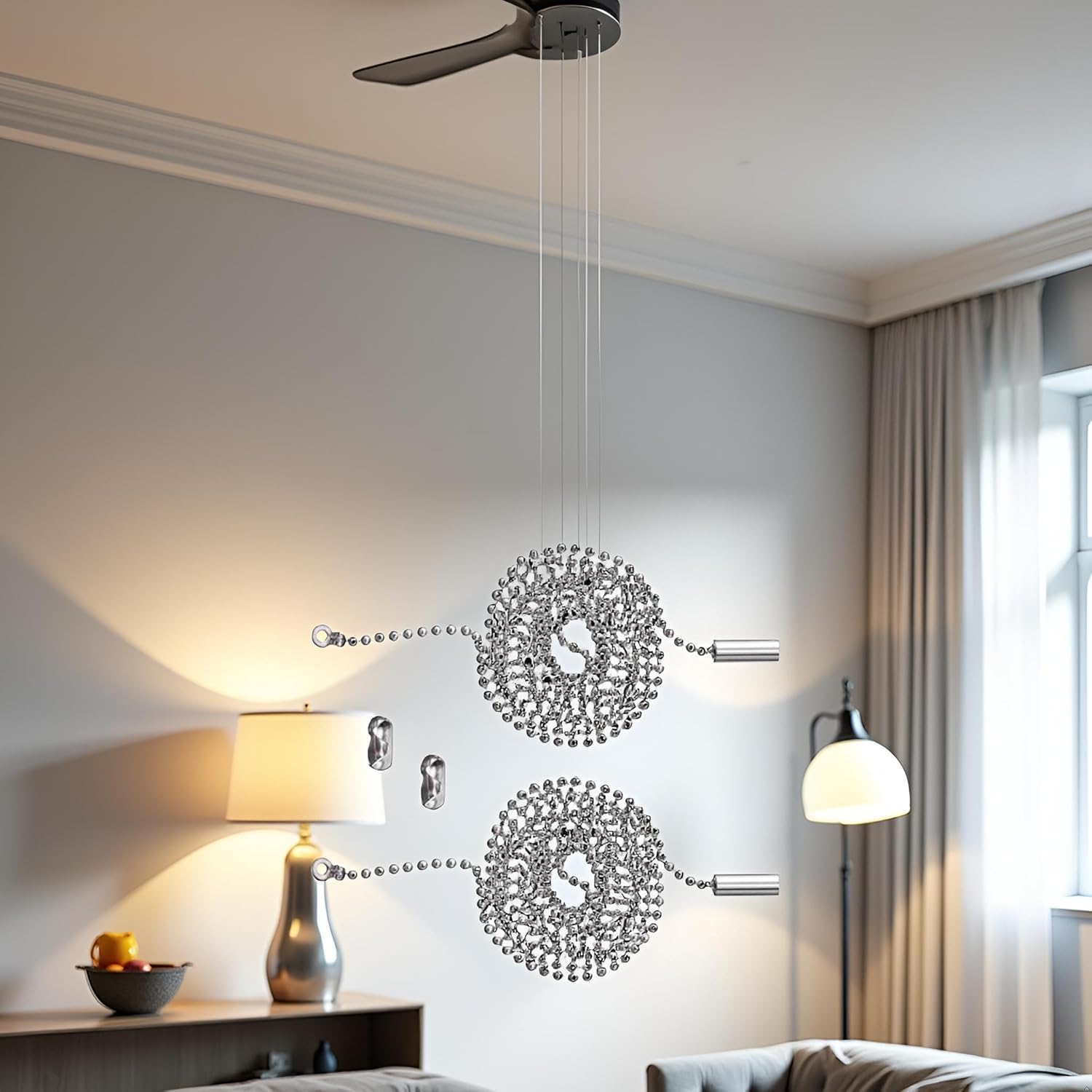 2pcs Silver Ceiling Fan Pull Chain Strong Bearing & Rustproof Beaded Extension Chains for Ceiling Fan Light Light Bulb Chain Extender Ceiling Fan Pull Chain 2 Pack 3.3 Feet Metal Ceiling Accessories