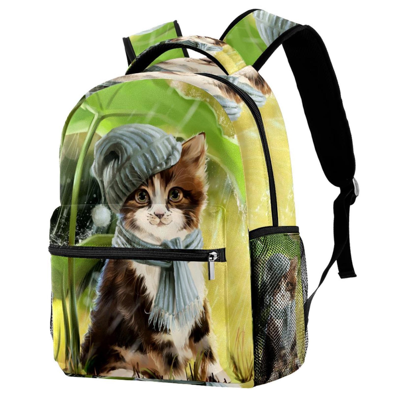 Sac à dos d'école multicolore chat sous les feuilles 40cm pour ados - 7