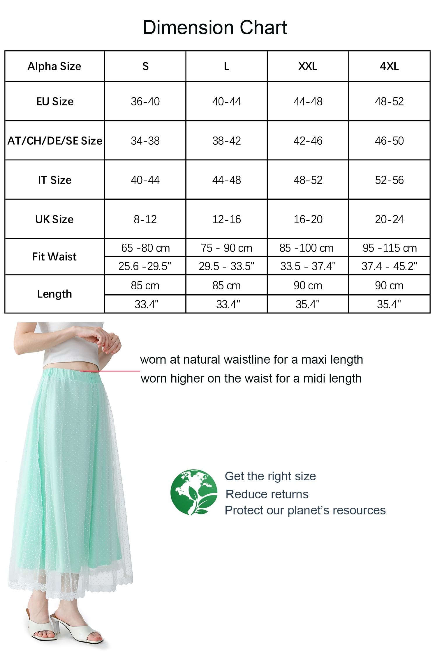AXOE Donna Gonna Tulle Lunga Linea A Midi Elegante Elastico in Vita Alta Estiva Casual Ufficio caffè e Pois Nero, Taglia 40-44, S