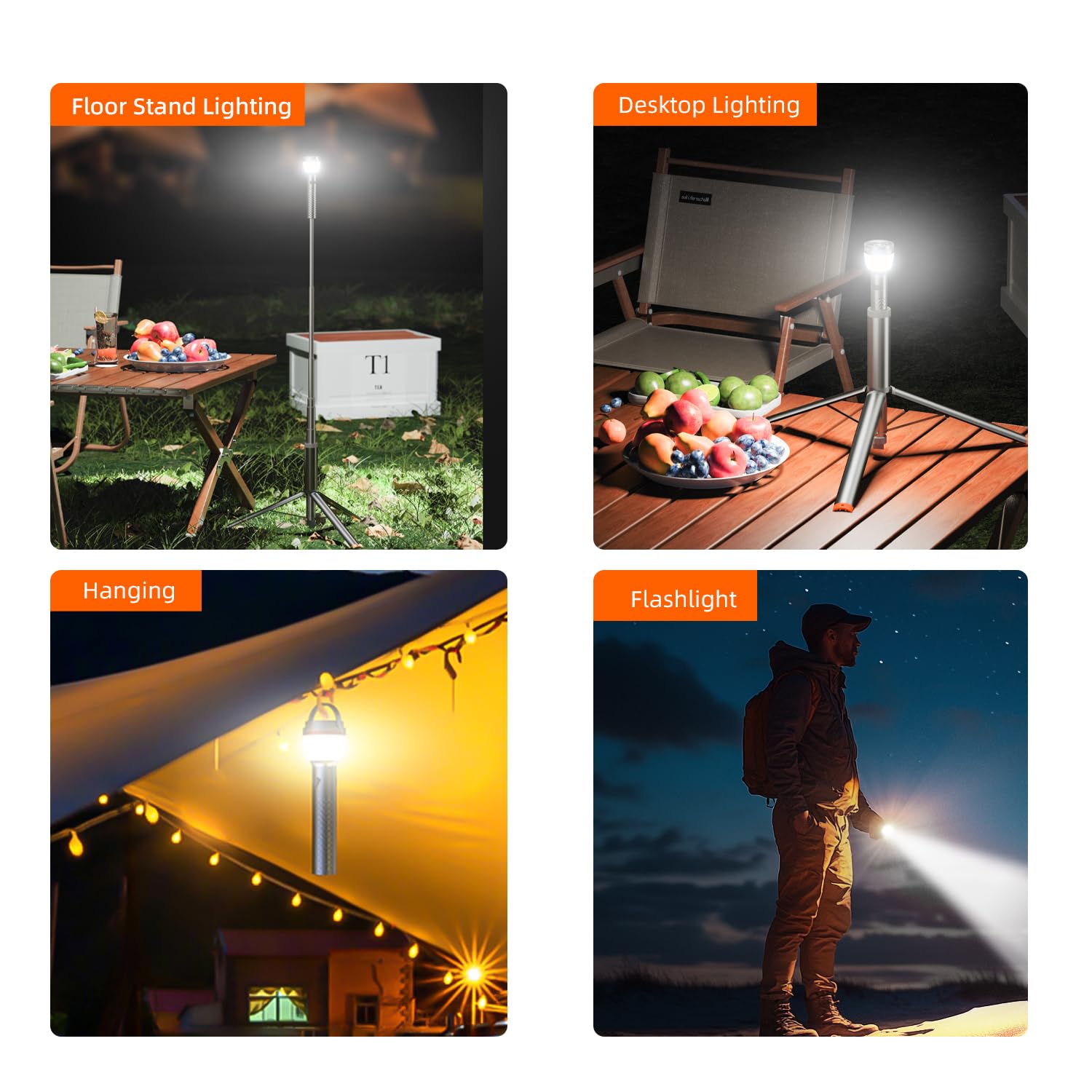 Lámpara de camping con 13400 mAh, luz de camping recargable, altura y ángulo ajustables, 6000 lm, IPX5 impermeable, linterna de camping para camping