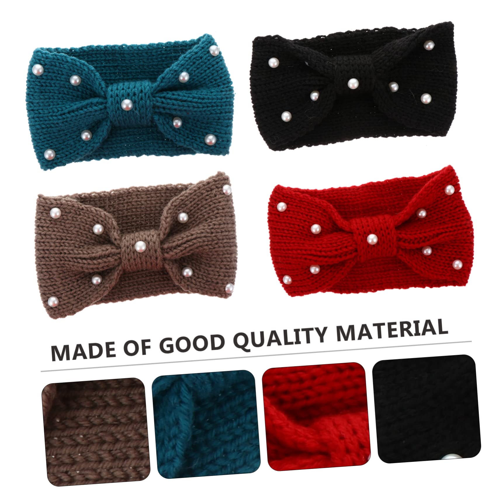 Gogogmee 4Pcs Knitted Hairband with Pearl Bow Knot for Women Chic Winter Headwear for Outdoor Sports Activities present for Cold Weather and Casual Wear