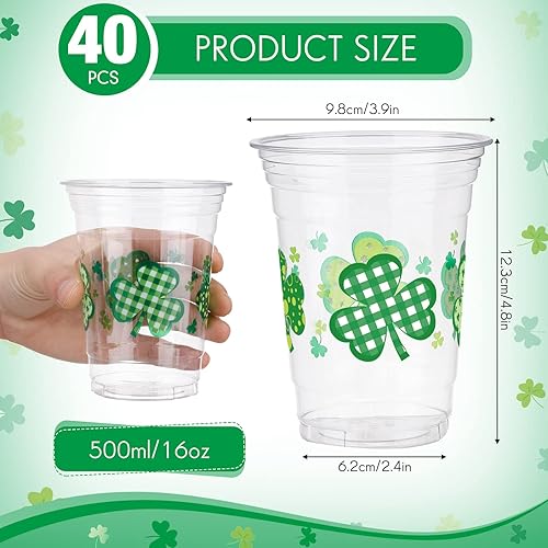 Miniatura 4 de Zopeal Paquete de 40 vasos de fiesta del día de San Patricio 16 onzas desechables de plástico transparente para decoración del día de San Patricio