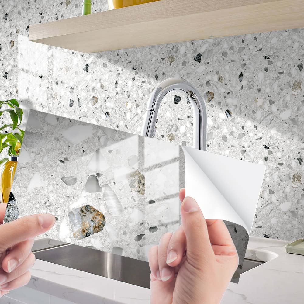 mefound 32pcs Marble Tile Sticker Peel and Stick PVC Backsplash Tile Transfers Home Deco Self Adhesive Waterproof Oil Proof DIY Splashback for Kitchen Bathroom Backsplash 30x15cm