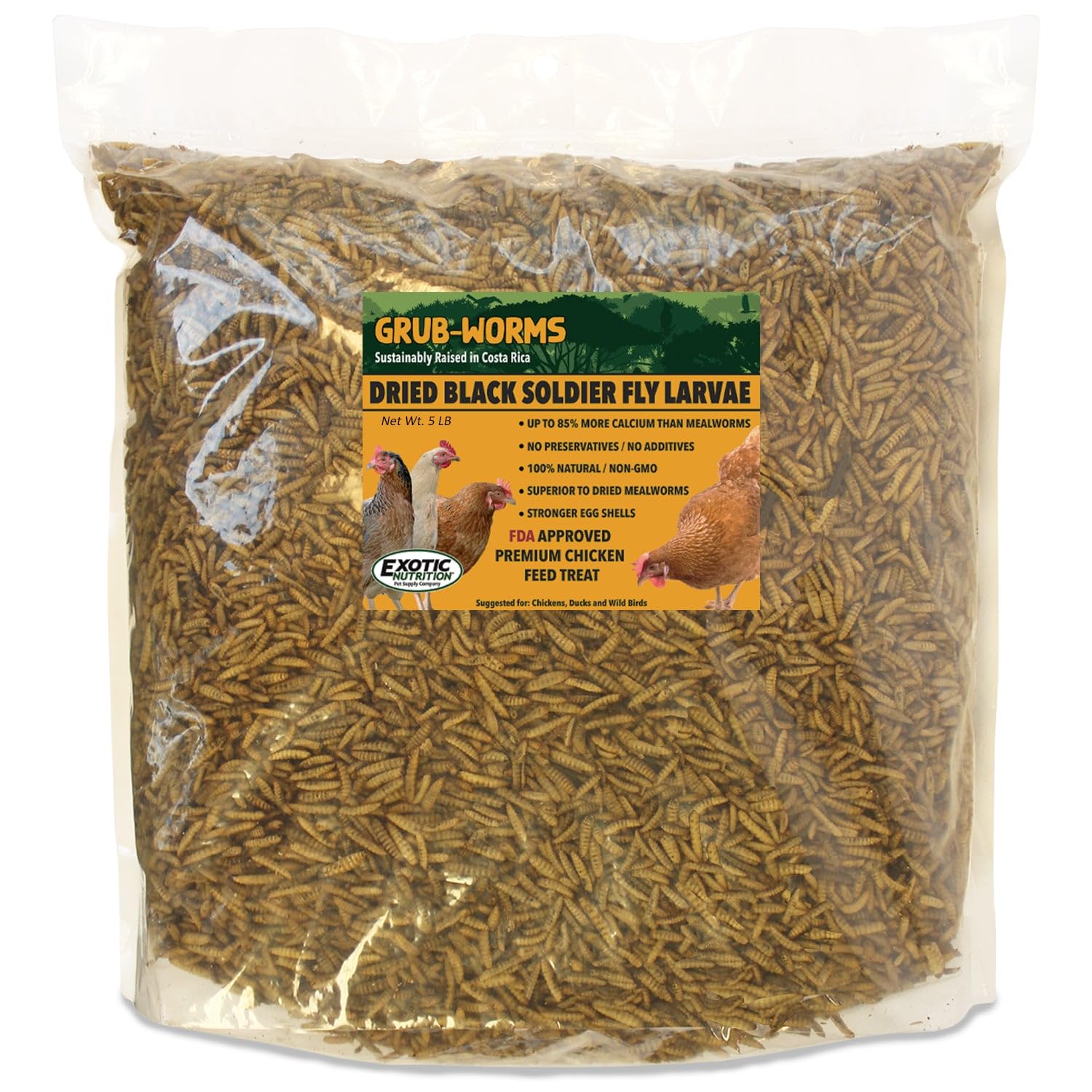 Exotic Nutrition 40 LB Grub-Worms Chicken Feed | Grown in Americas | Better Than Mealworms | Dried Black Soldier Fly Larvae BSF