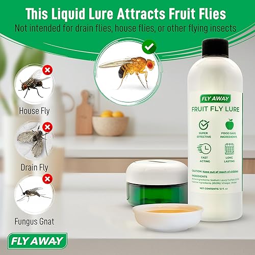 Miniatura 3 de Fly Away - Kit de trampa para moscas de la fruta: 3 trampas reutilizables para moscas de la fruta para interiores + 12 oz. Cebo líquido. Acción