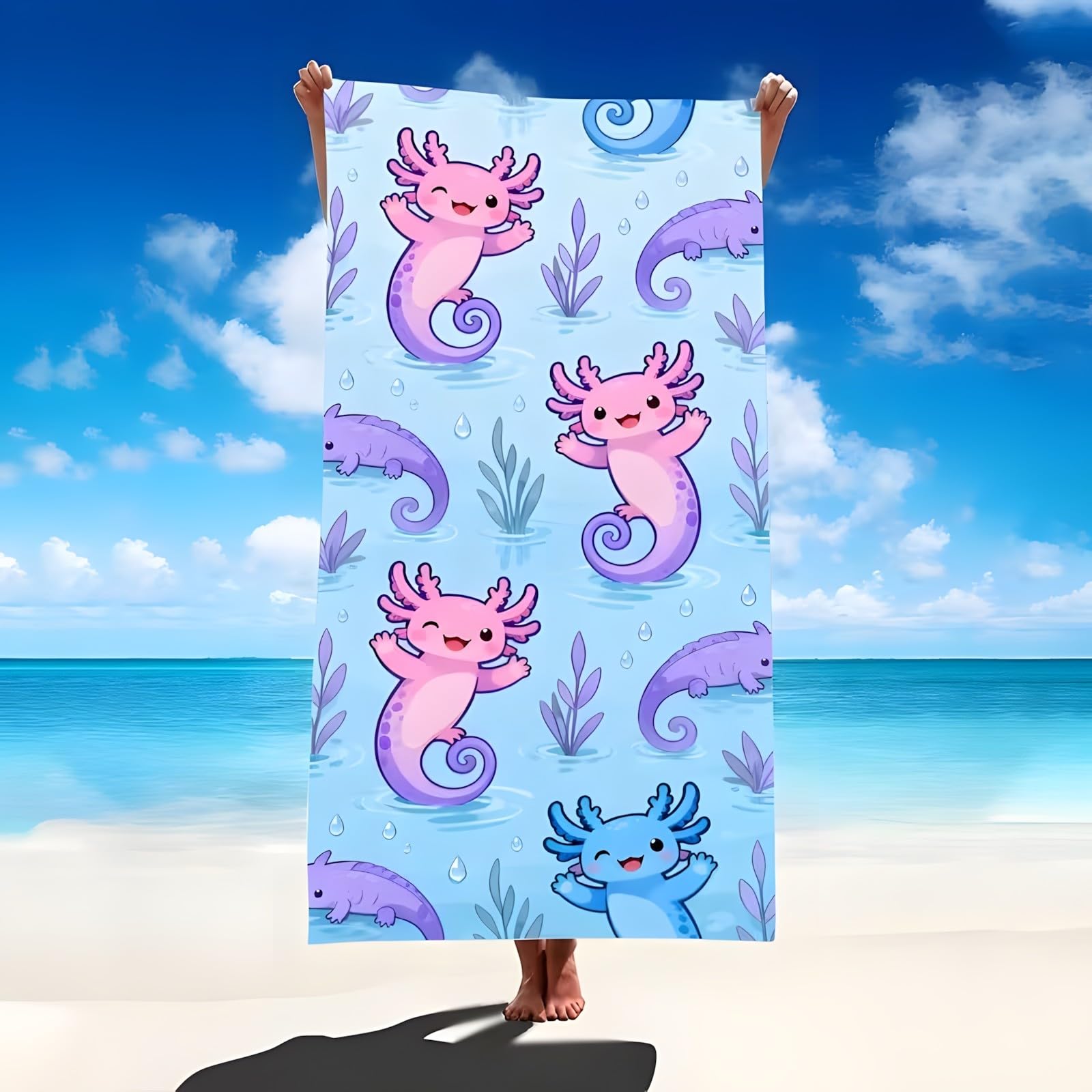 YZQGLHP Salamander Microfibre Beach Towel Hexagonal Dinosaur Beach Bath Towel Quick Drying, Lightweight, Sand-Free, Durable, for Pool, Gym, Camping, Travel Towel 180x200cm