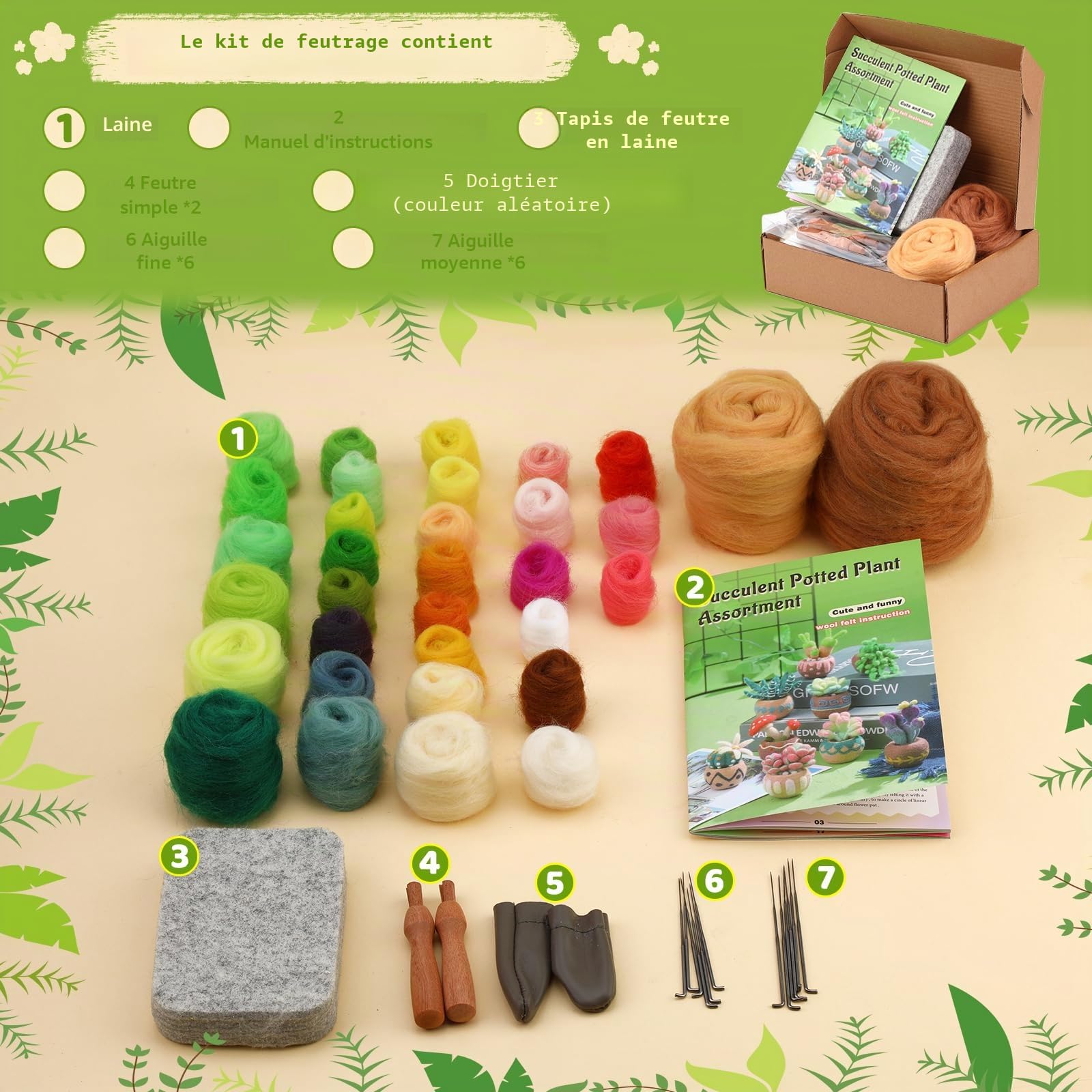 Axmru Kit de Feutrage à l'Aiguille 9 Pièces - Outils et Fournitures en Laine Avec Instructions pour Débutants