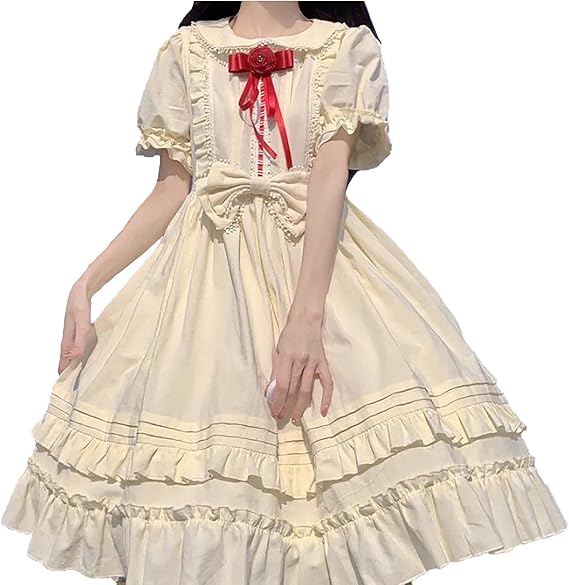 Amazon Co Jp ワンピース ロリータ服 半袖 原宿風 ロングワンピース 可愛い 学院風 森ガール ロング ふんわり 体型カバー 美脚 カジュアル 夏 服 ファッション小物