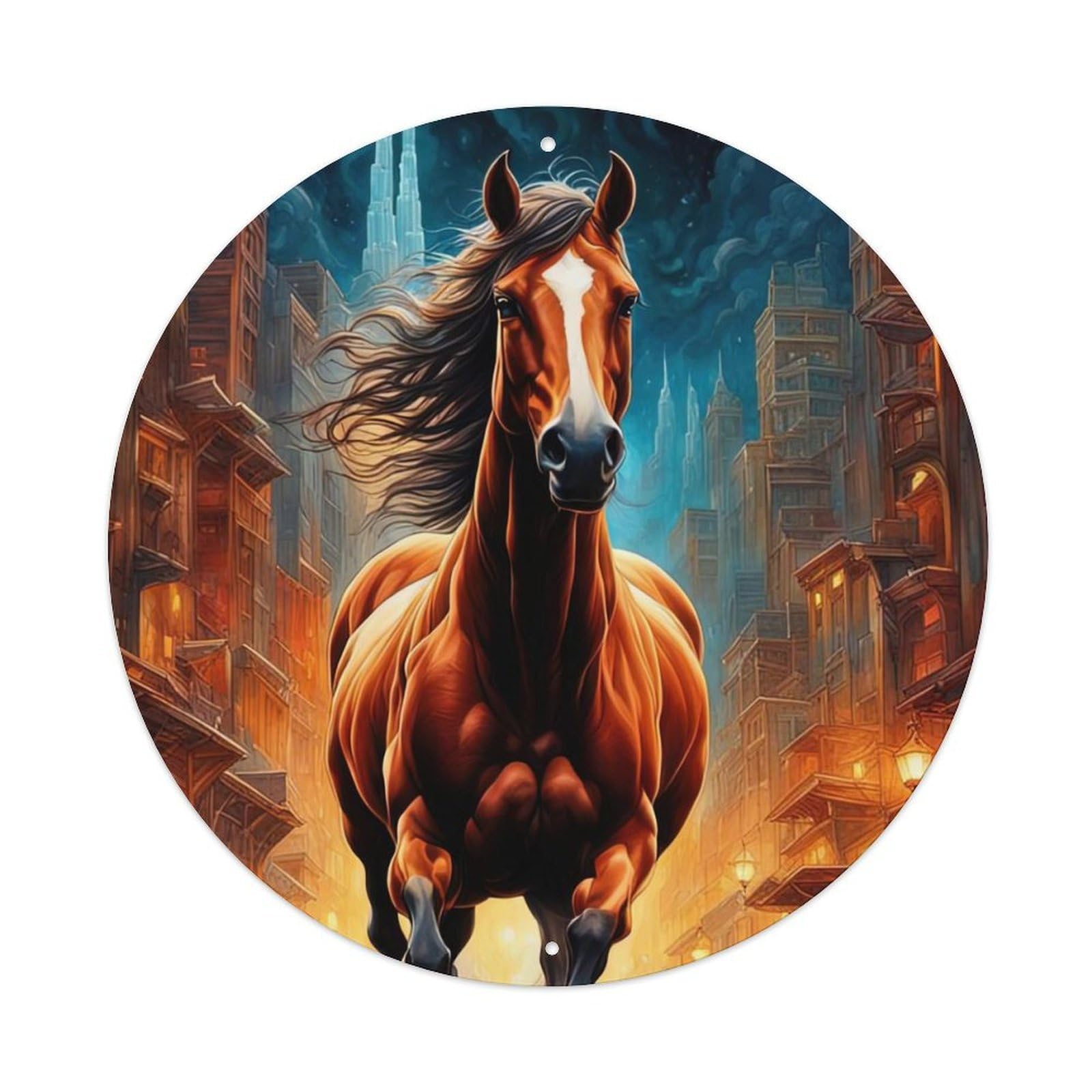 Animal Horses Running in The City Metal Tin Sign