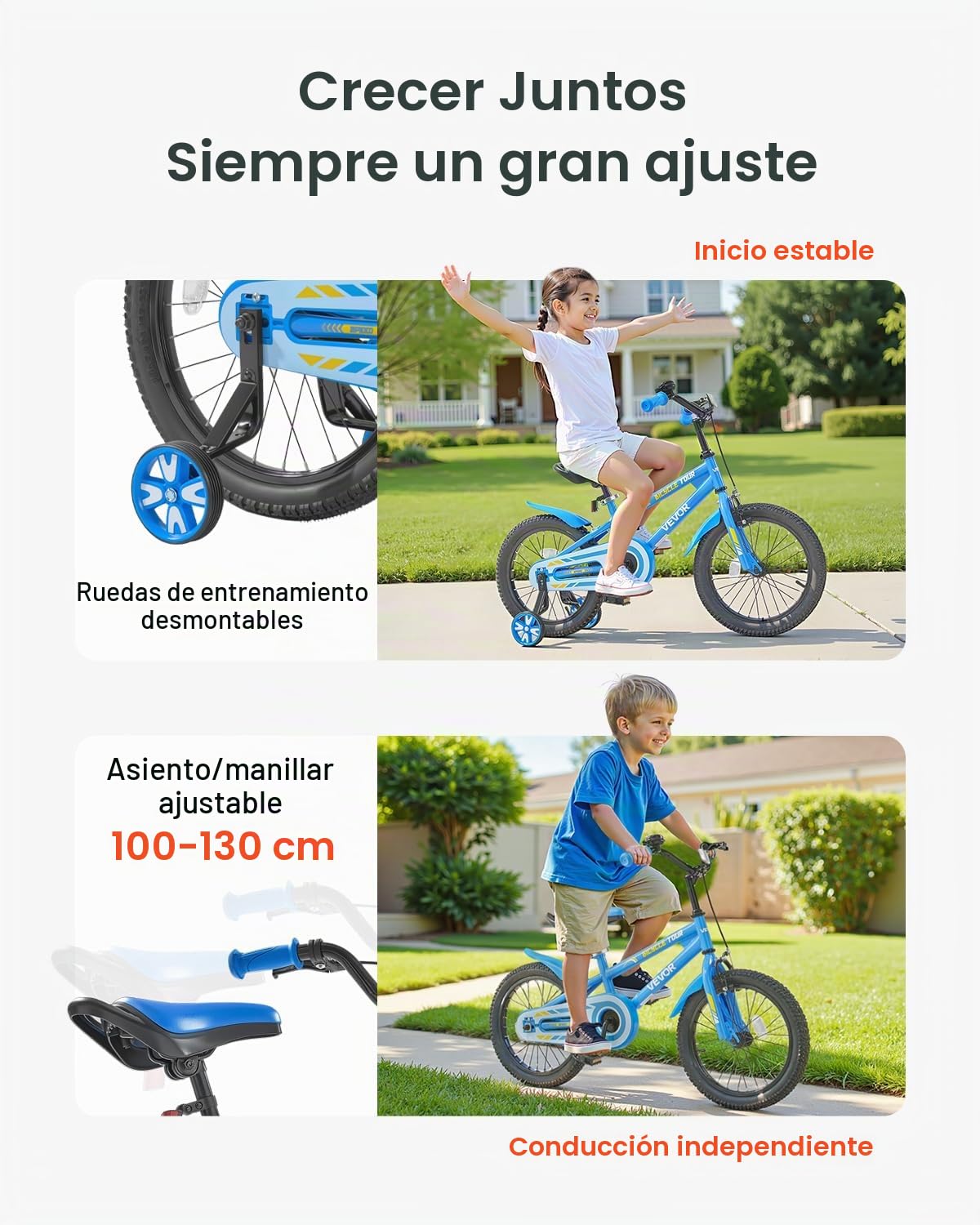 VEVOR Bicicleta Infantil, Bicicleta para Niños de Estilo BMX 1120 x 500 x 750 mm con Ruedas de Entrenamiento, Altura Recomendada del Ciclista de 100 cm - 130 cm para Niños de 4 a 8 Años, Azul