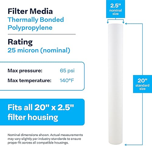 Miniatura 3 de SpiroPure SP-PD25-20 20x2.5 Cartucho de filtro de agua de sedimento de polipropileno acanalado termal de 25 micrones PD-25-20 155758-43 (caja de 20)