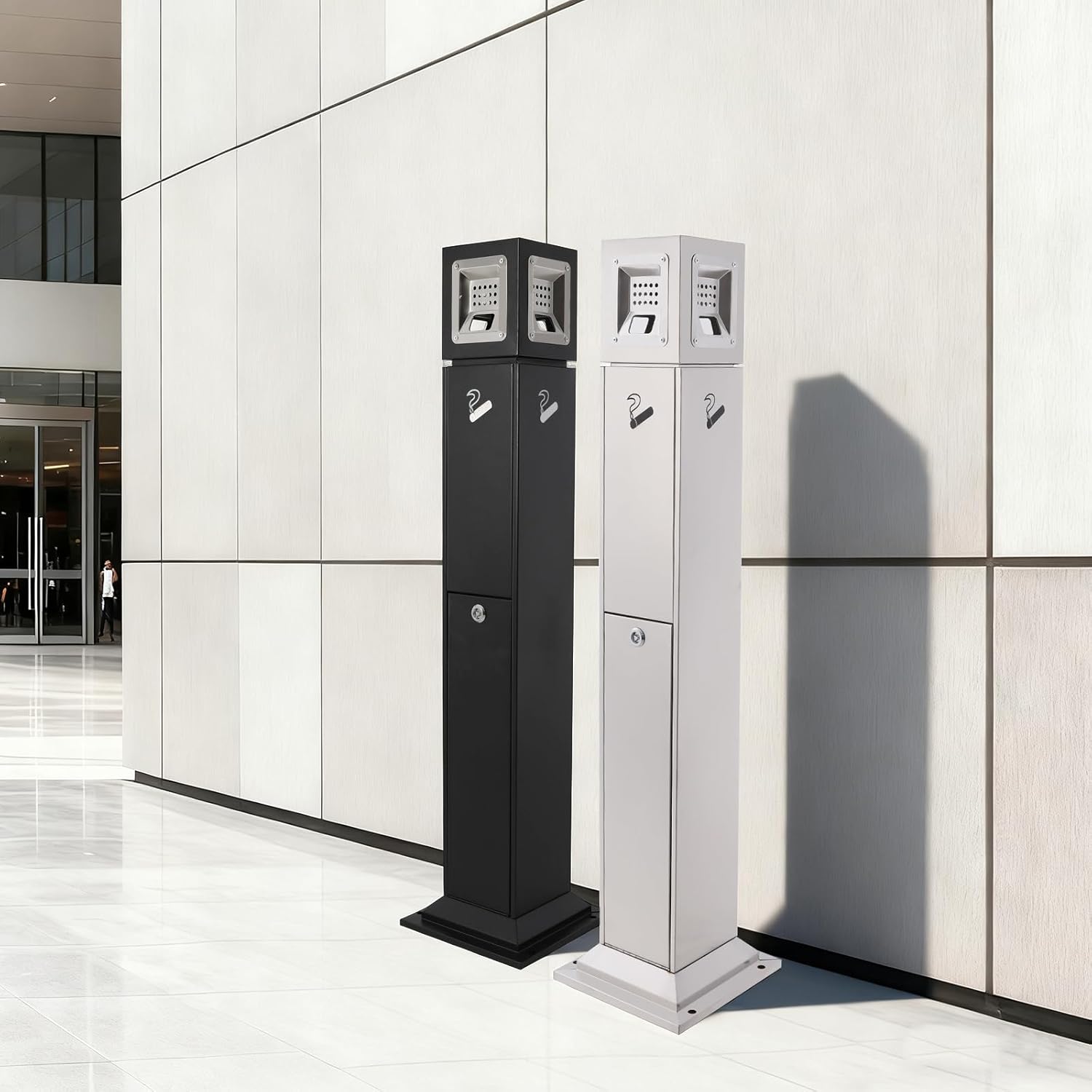 Cigarette Butt Disposal, Commercial Outdoor Ashtray Outdoor with Inner Bucket and Lock, Smokeless Ashtray Indoor for Hotel Lobby Public Smoking Area