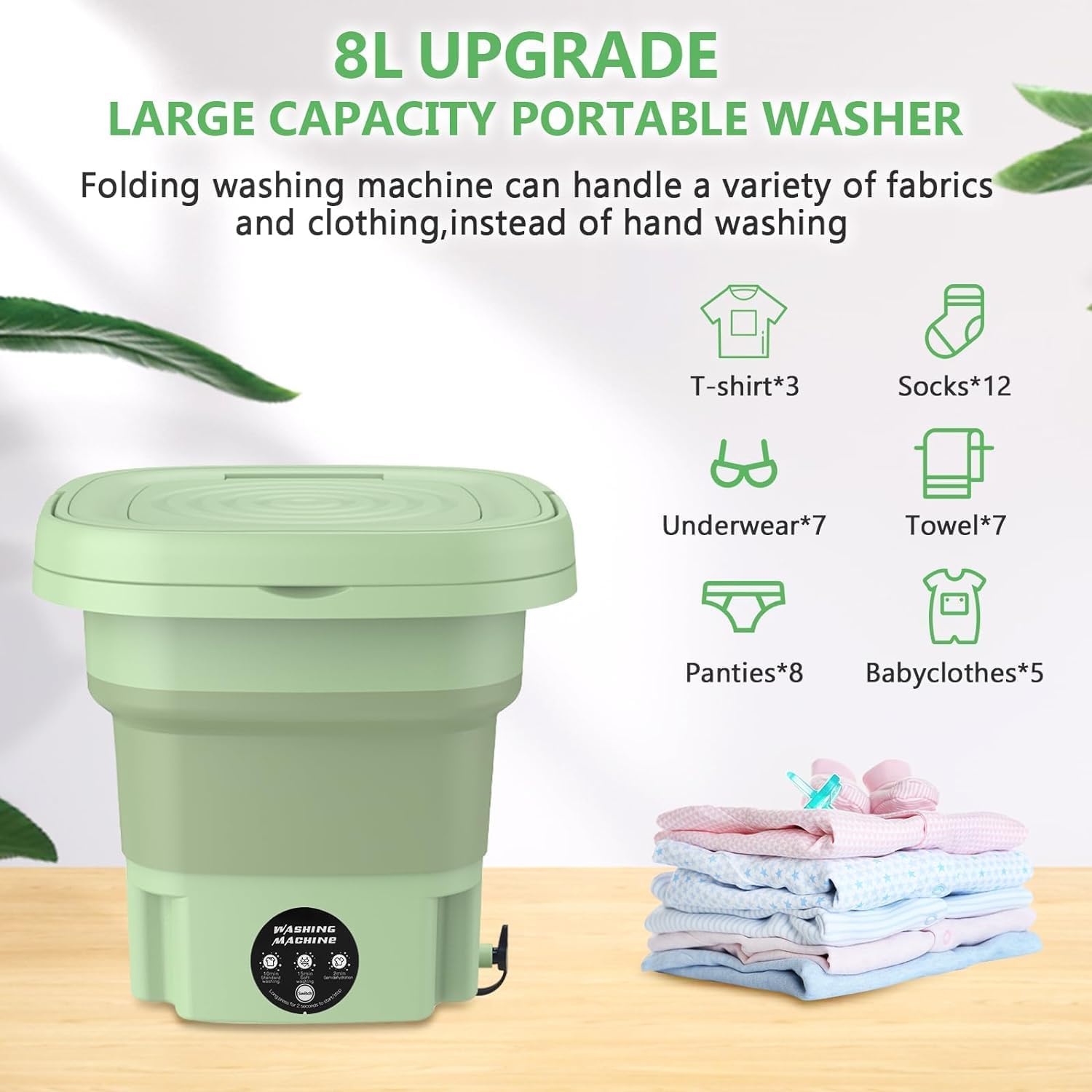 MacLehose Portable Washing Machine Portable Washer,8L Mini Foldable,Small Washer Baby Clothes Underwear or Small Items Camping&Travel Laundry Small Size,Space Saving Green 30.5*30.5*21cm MLSC-01