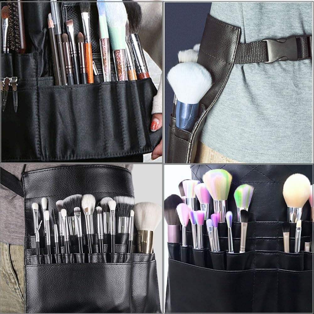 Borsa Trucco Beauty Case, Porta Pennelli Make Up da Viaggio Con Cintura Regolabile e Marsupio Cosmetici Portatile (Nero)