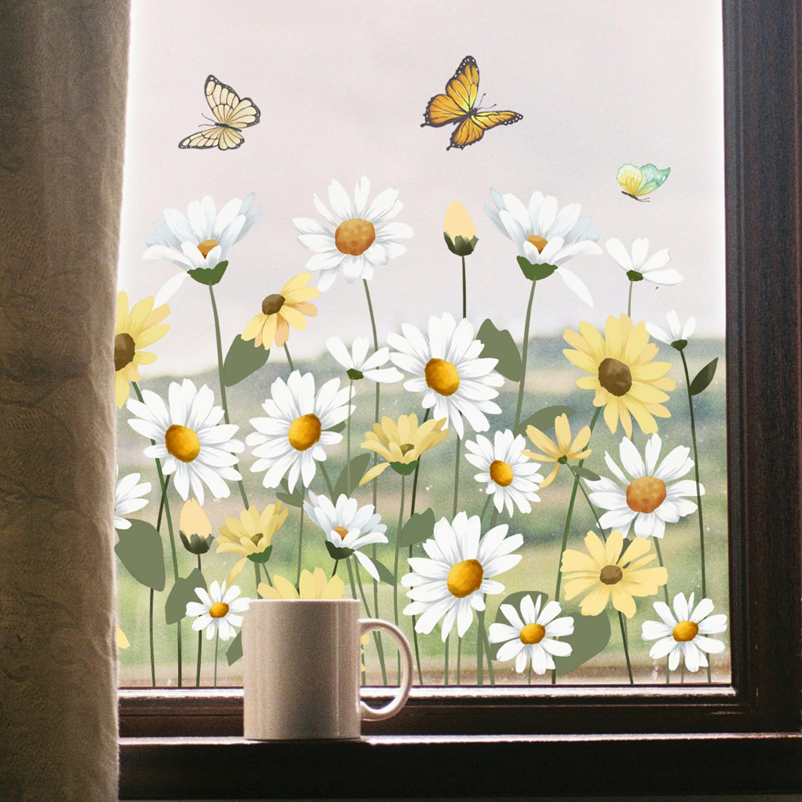Colorful Floral Bouquet Window Sticker, Flower Window Clings for Glass Windows, Cut to Size Freely Windows Wall Sticker, Floral Window Sticker Double Sided for Home Office Decor (A2-30 * 40cm)