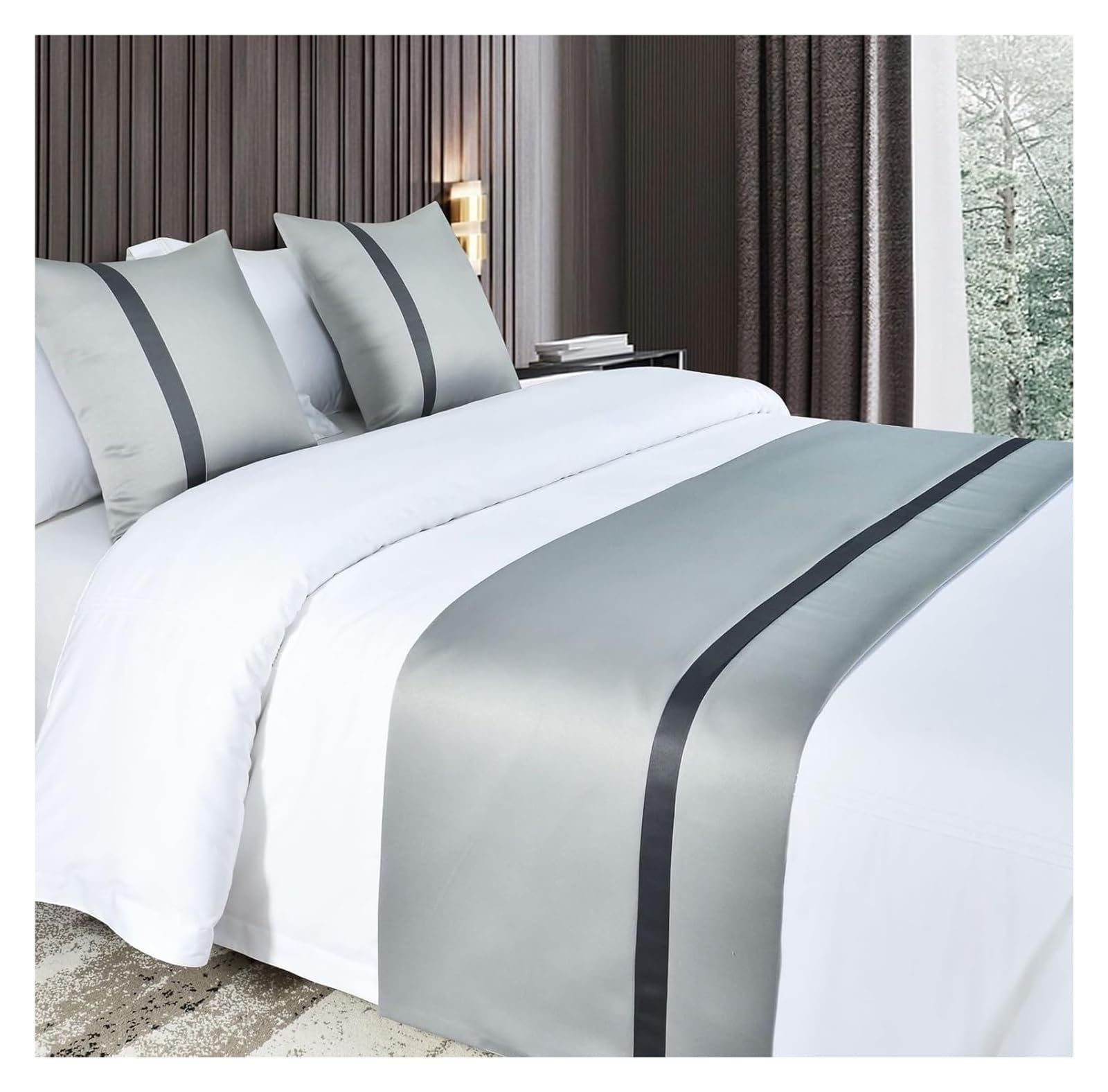 JFGCTYHXY Bed linen throws, Soft Bed Runner Purple Silky Satin Bedspread Solid Color Home Bedding Decor Scarves Fashion End Scraf(Light Gray,50 * 240cm for 180cm Bed)