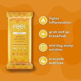 Feel Vegan Protein Bars | Golden Goodness | Keto | Gluten Free | Organic | Turmeric | 15g Protein | Low Carb | Dairy Free | Grain Free | Nut Free | Soy Free | Non GMO - 10 Pack