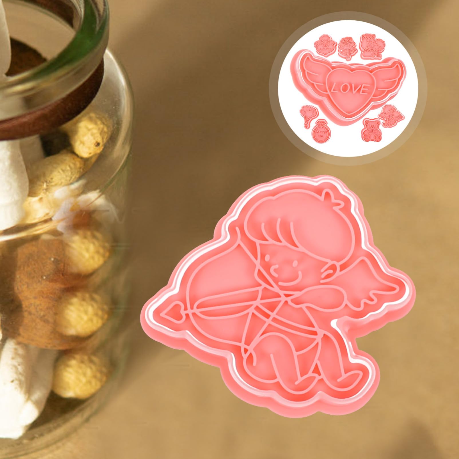 ABOOFAN 4 Sätze Keksform Keksausstecher Stempel Kuchenform Keks Backen 3d-ausstecher Plätzchen-stempel Essbar Schokoladenform Pralinenförmchen Gummiform Festform Pp Rosa 8 Stück * 4