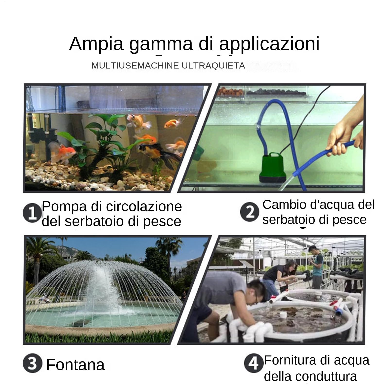 Pompa Sommersa Per Acquario Filtrante Silenzioso con Ventose Sommergibile