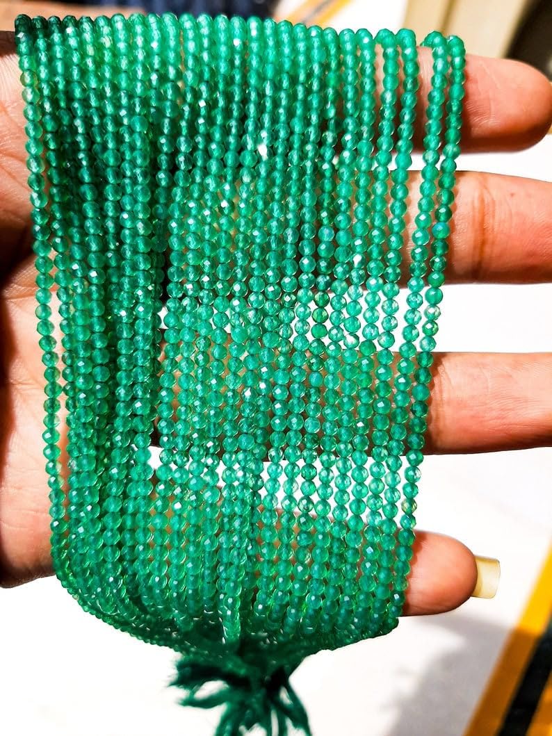 Perles rondes lisses en onyx vert naturel de 2,3 à 2,5 mm pour colliers et bracelets en pierre