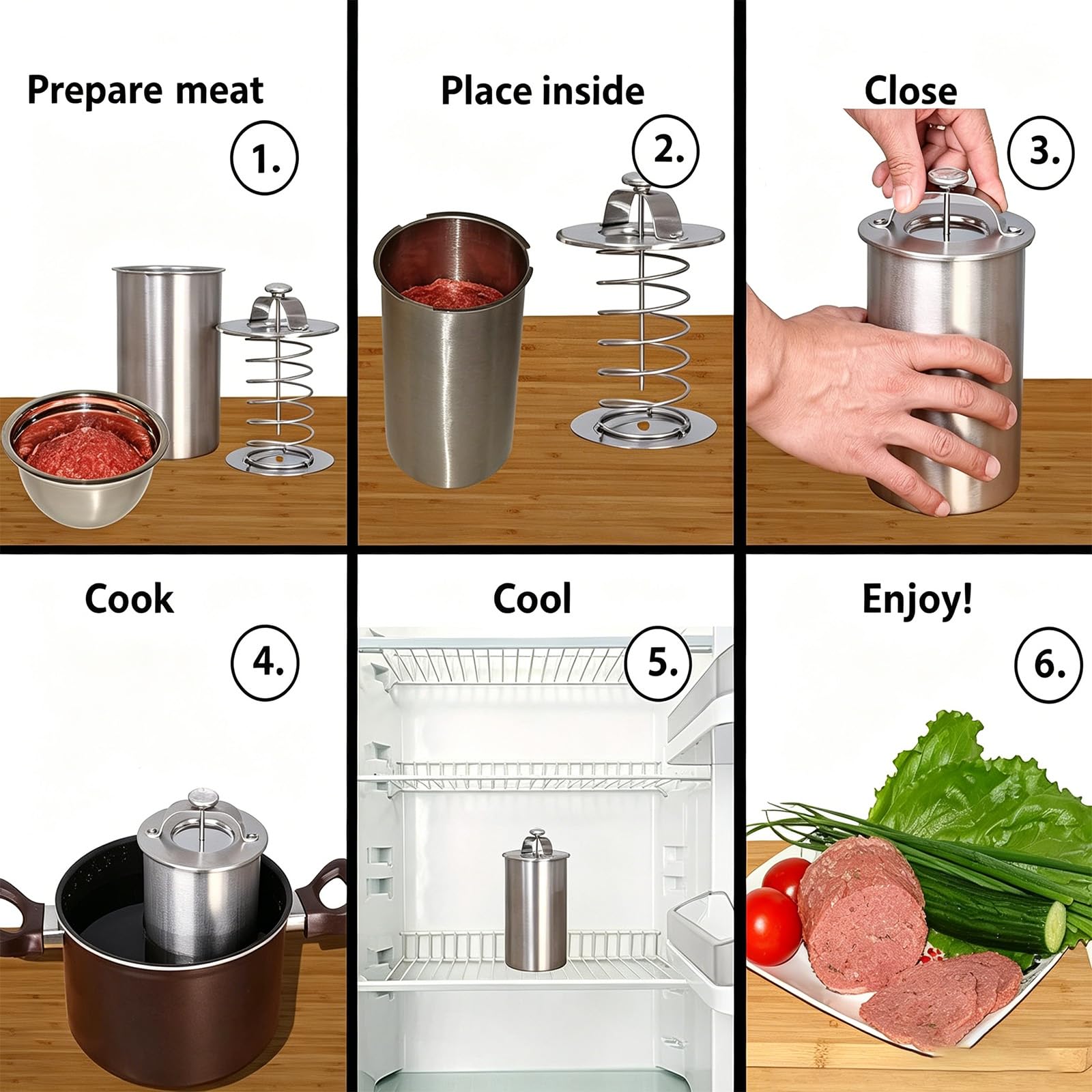 Schinkenpresse aus Edelstahl für hausgemachte Feinkostfleischpresse, mit Thermometer, perfekt für Hobbyköche und Restaurants