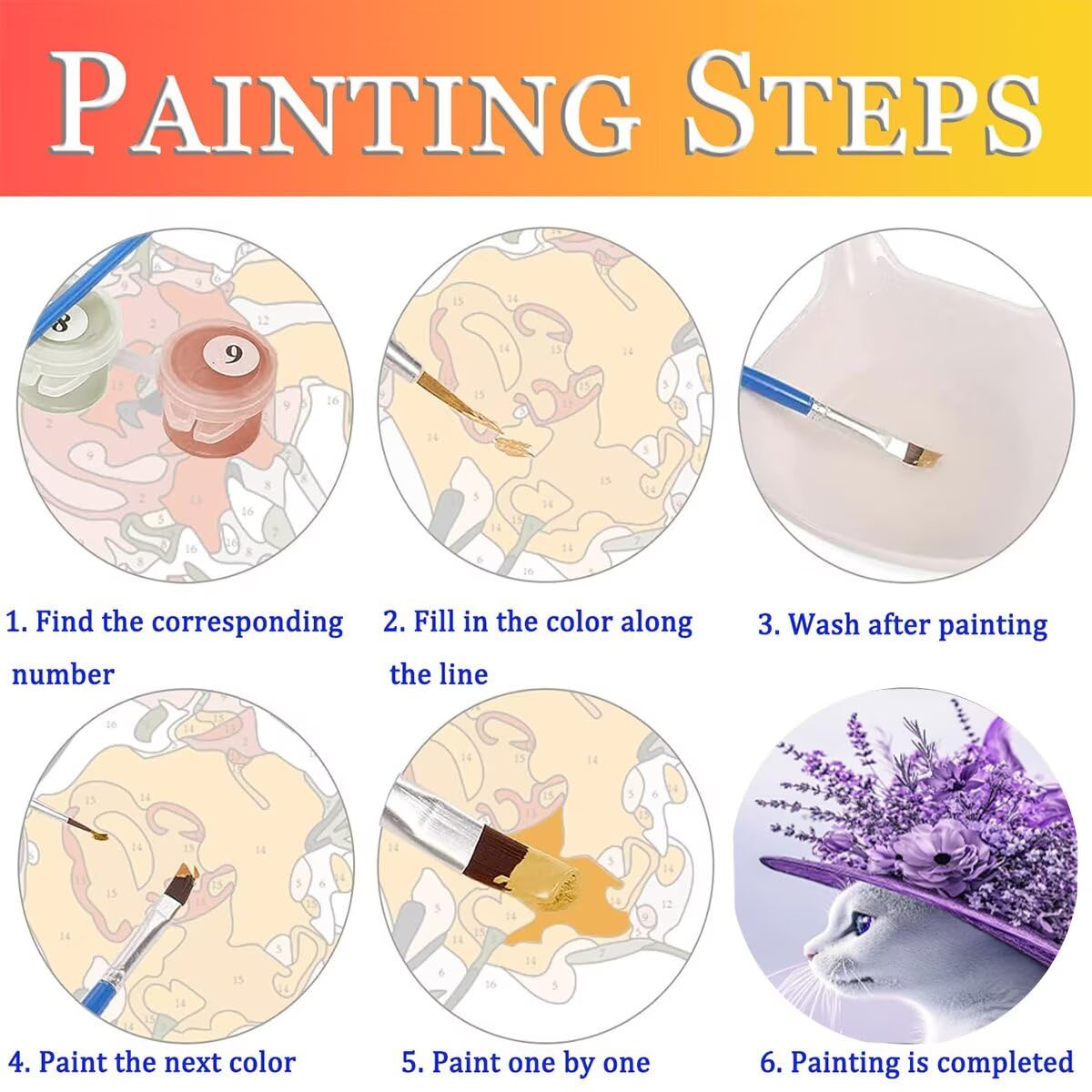 Dipingere con i Numeri Gatto, Paint by Numbers Adulti Fiore, Fai da te Creativi Adulti Quadri da Dipingere Numerati Kit per Decorazione Della Parete di Casa, Regalo 70x95 cm Nessuna cornice 30-Y