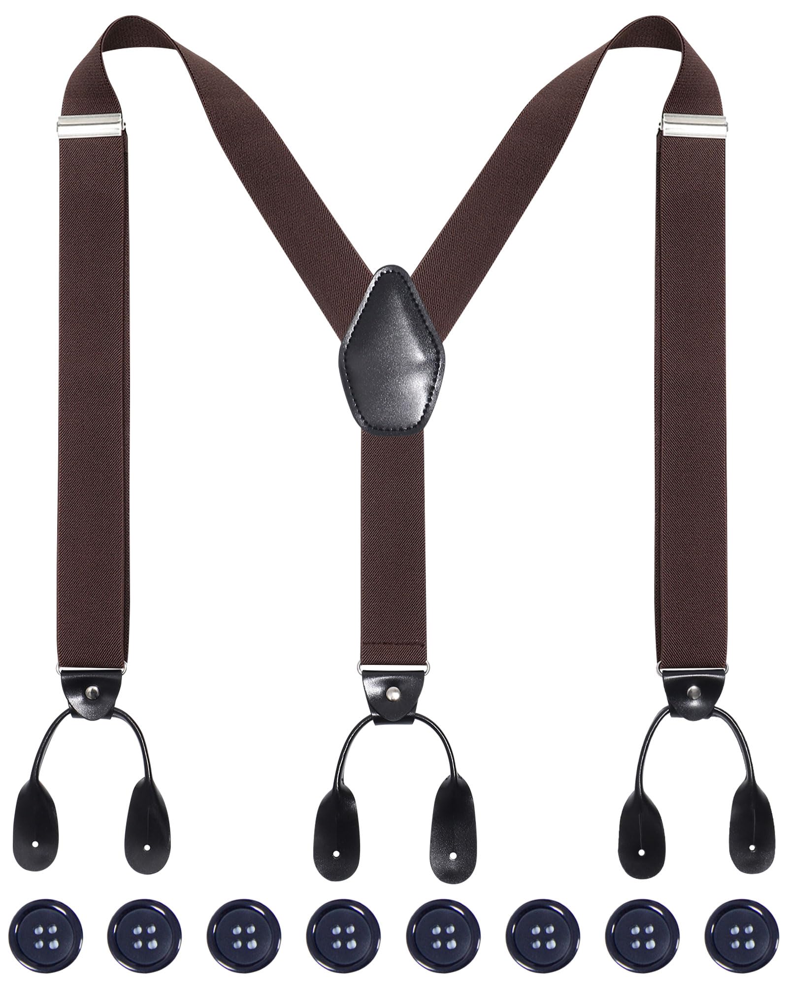 Kajeer Men Button Suspenders Adjustable, Heavy Duty Y-Back Elastic Tuxedo Elastic Mens Suspenders with Leather Buttons End