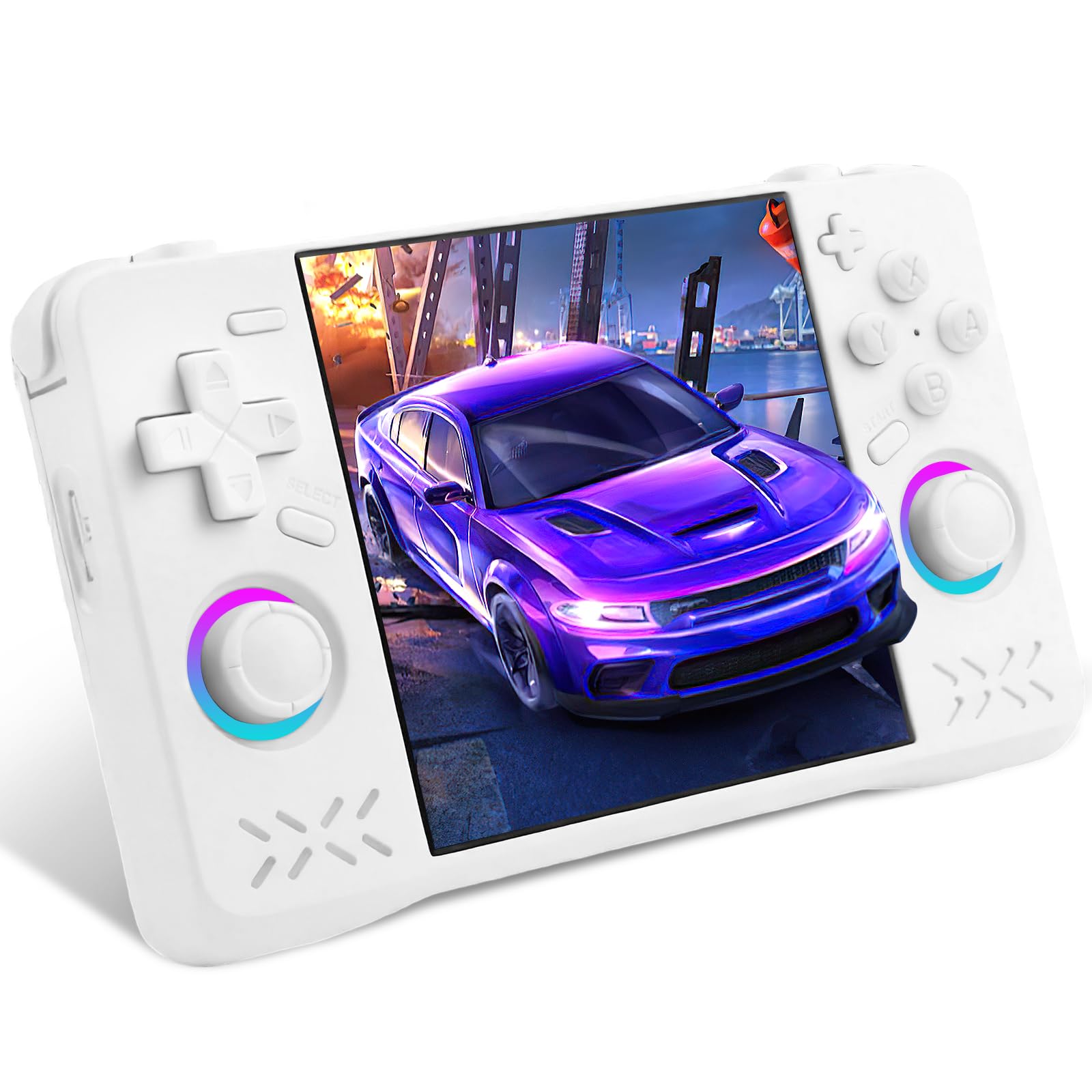 Upgraded XF40H Handheld Game Console, Retro Gaming Console Preloaded Classic Games with Multiple Emulators, 4.0 Inch 4K HD IPS Screen Open Source Linux System, Pocket Video Gaming (White-128G)