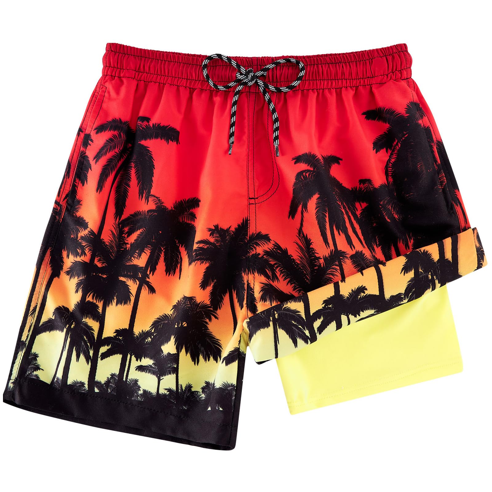 kids4ever Badehose Jungen Kinder Badeshorts mit Kompression Liner 2 in 1 Schnelltrocknend Strandhose Surf Shorts Kurze Schwimmhose 7-18 Jahre