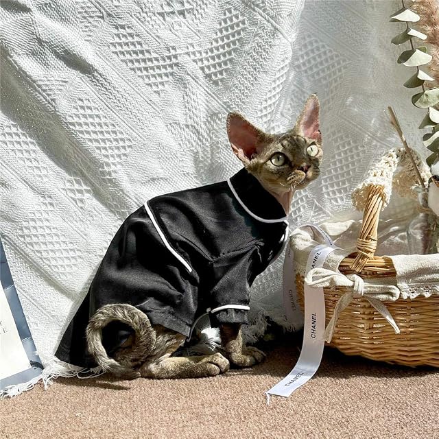 Foto 2 de 6 de ZHIHAN Ropa de Gato esfinge Pijama de Seda de Primavera y Verano Negro, Negro, L +