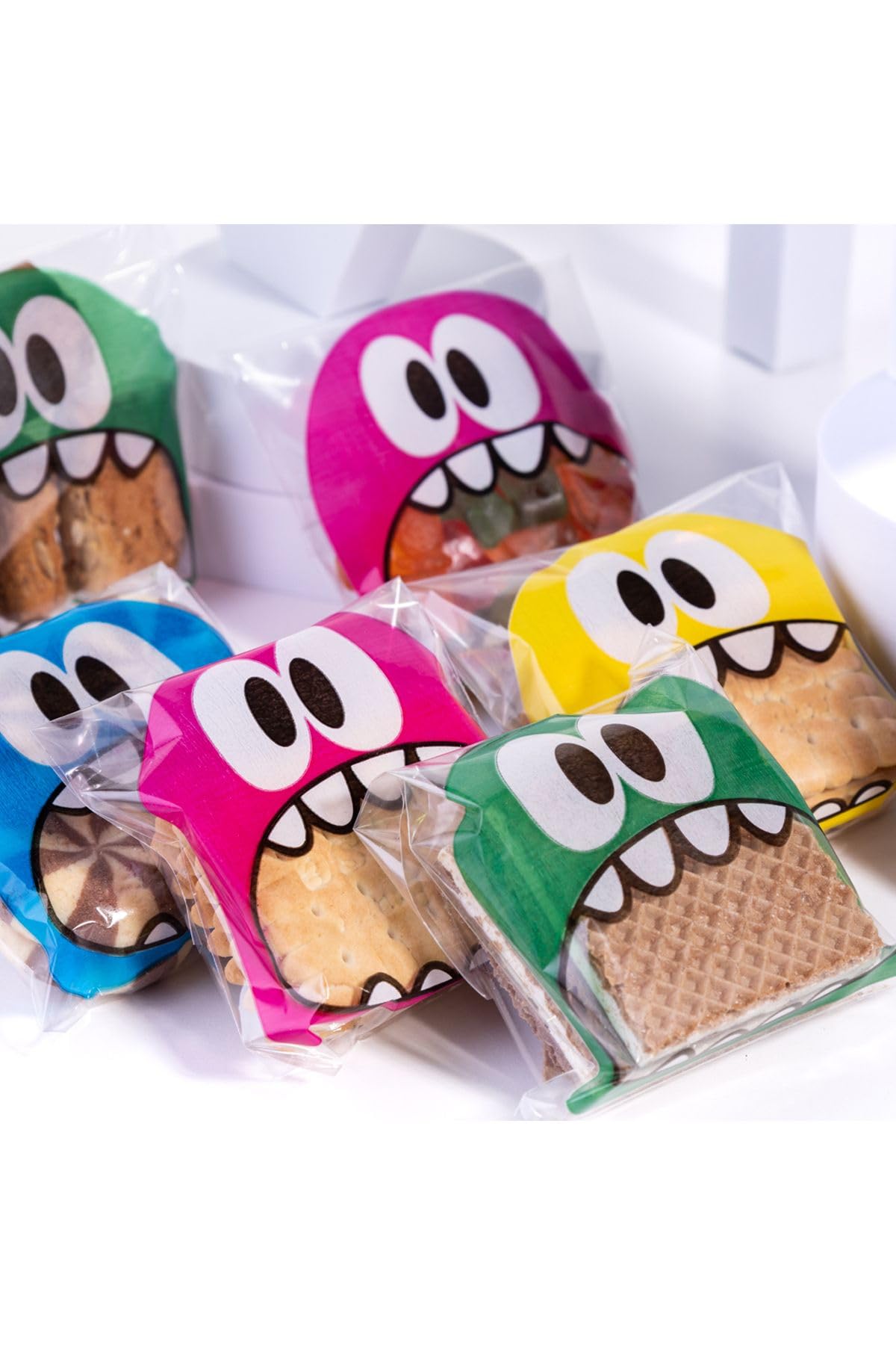 Bimotif Sarı canavar desenli bantlı cake pops ve kurabiye poşeti, 10x15 cm 25 adet