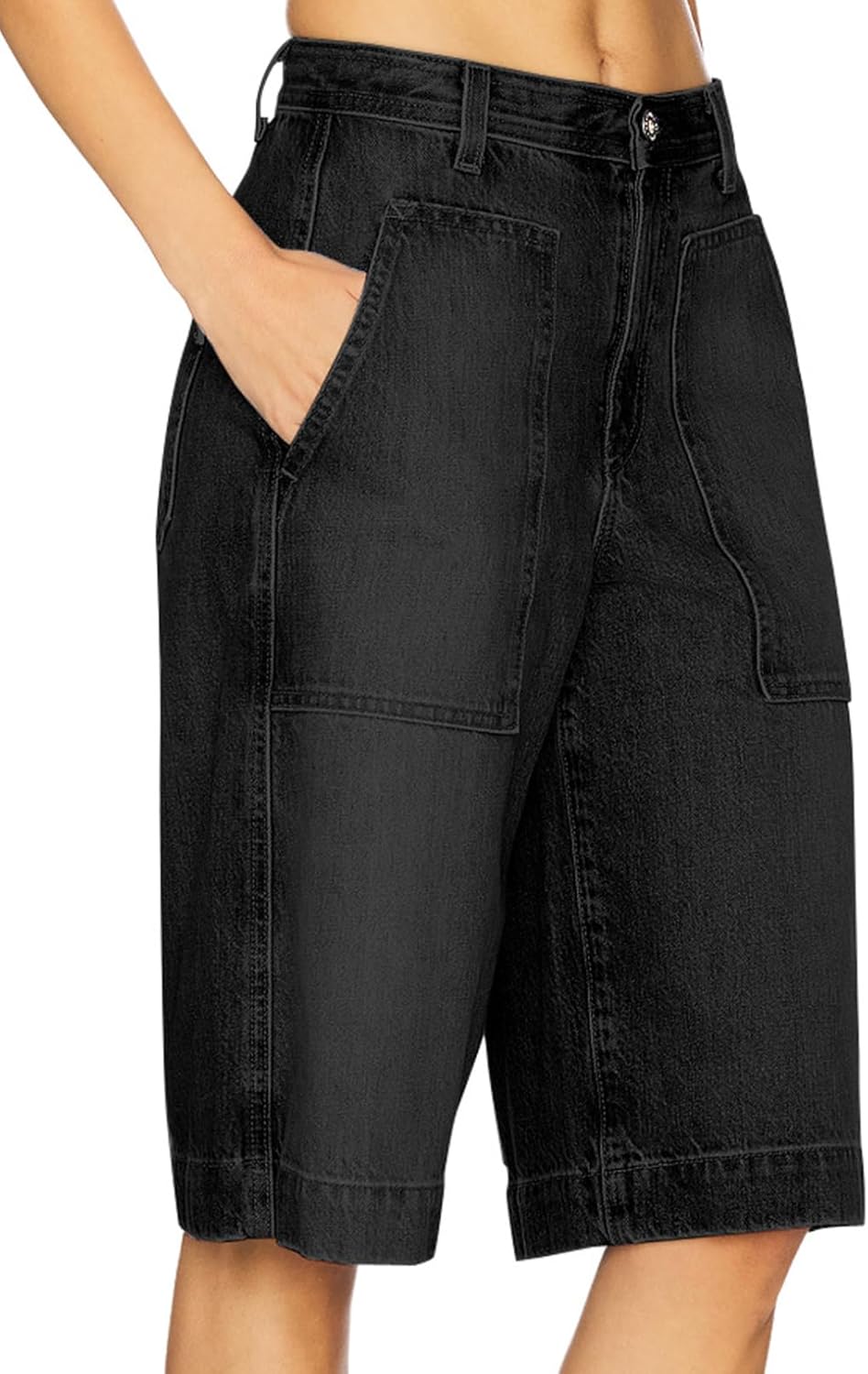 Astylish Women's High Waisted Wide Leg Denim Shorts Stretchy Trendy Utility Jorts Oversized Patch Pockets Bermuda Jean Short - Image 3