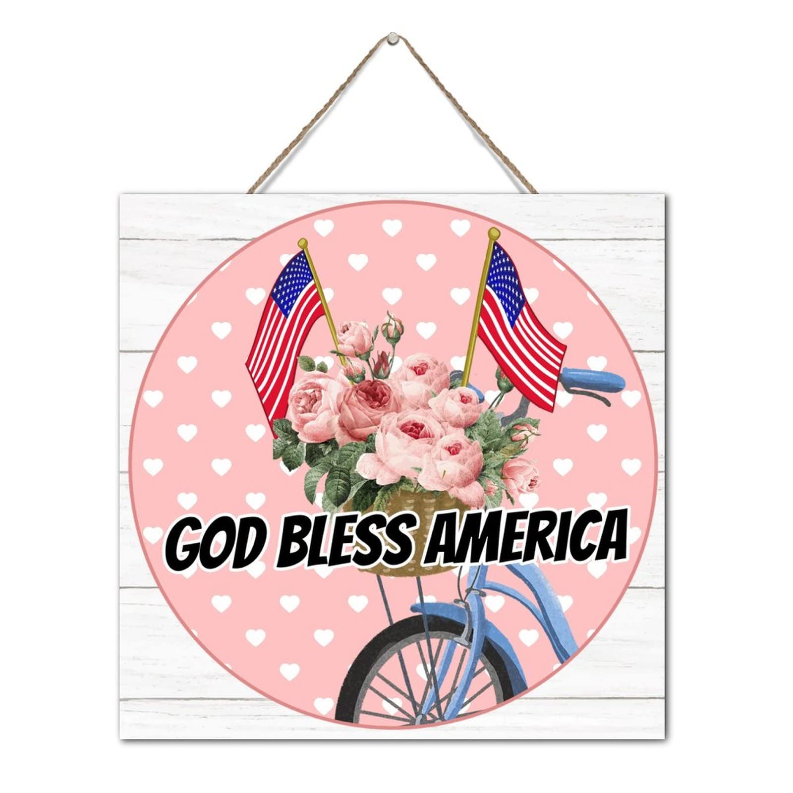 Plaque murale en bois 4 juillet God Bless America 30cm