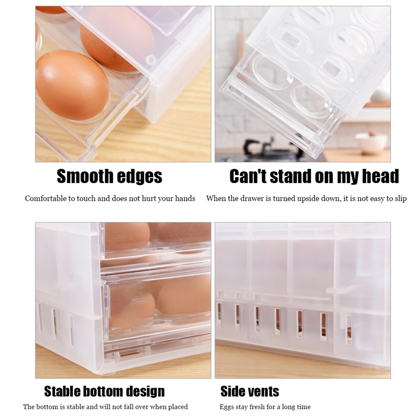 Caja de Almacenamiento de Huevos de Doble Capa,Soporte para Huevos para refrigerador,Almacenamiento de Huevos para encimera,Organizador de Huevos,Dispensador de Huevos para refrigerador