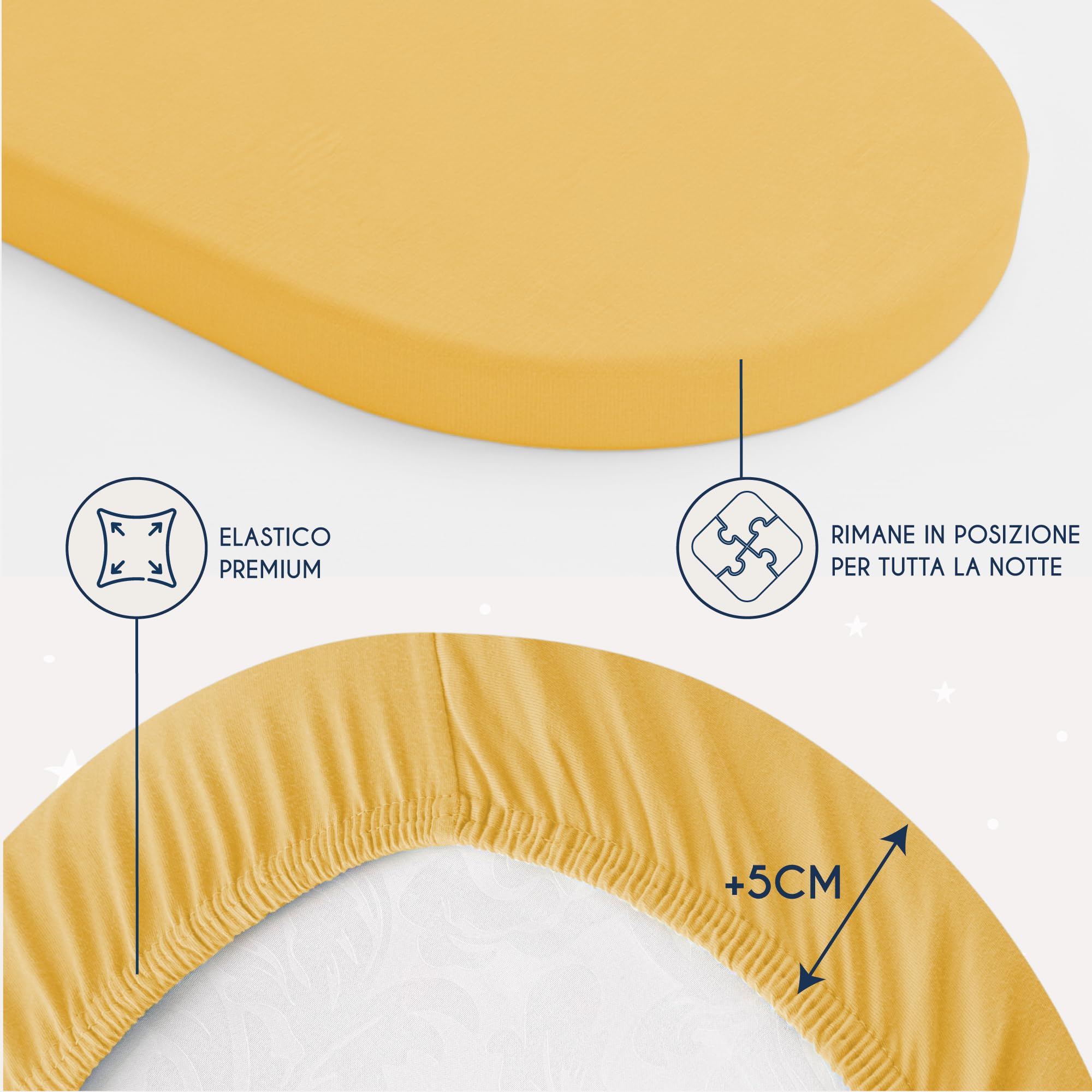 Dreamzie - Set 2 Lenzuolo con Angoli Cotone Bambini - 40x80 - Oeko Tex certificato - Giallo - Lenzuolo con Angoli 40x80