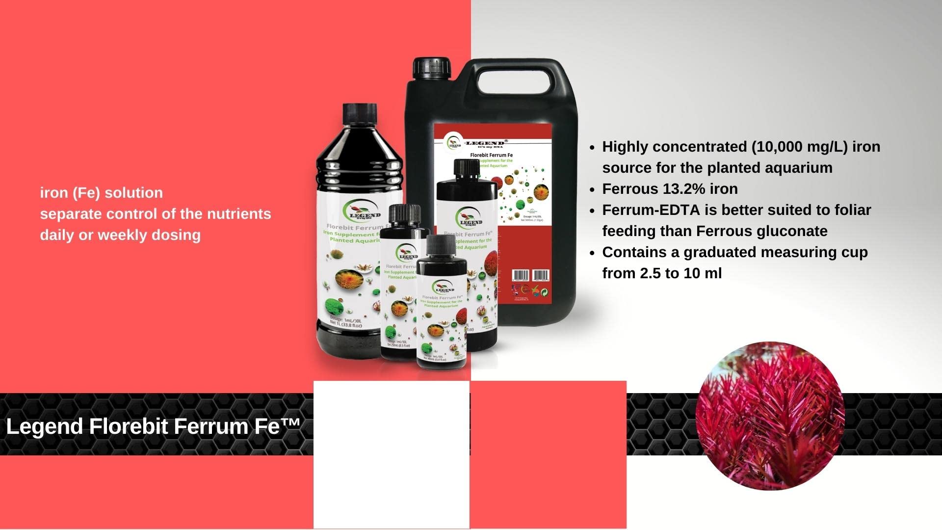 Legend Florebit Ferrum Fe™ 100 ml 250 ml 500 ml 1000 ml Eisen Aquariumpflanzendünger Rote Pflanzen (5000 ml)