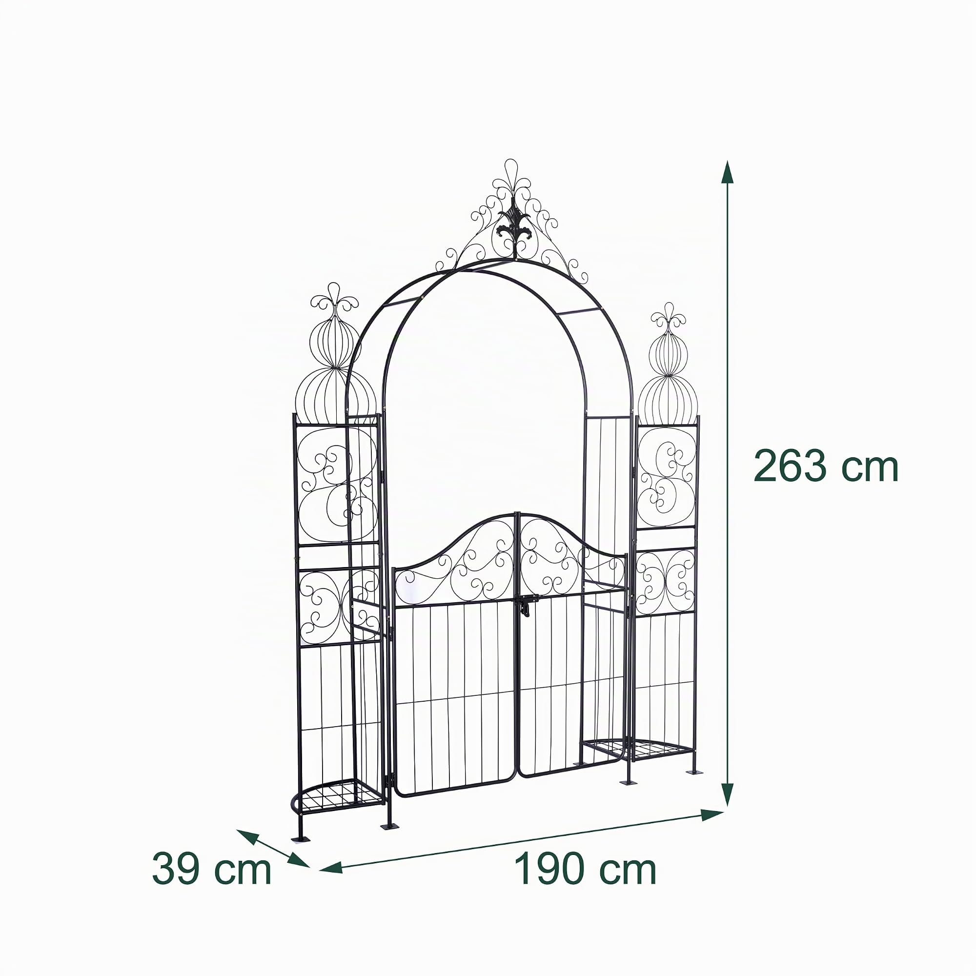 Arche à Roses Relaxdays avec Porte, 2 étagères, métal, Jardin, HxLxP: 263x190x39 cm, Support Plantes grimpantes, Noir