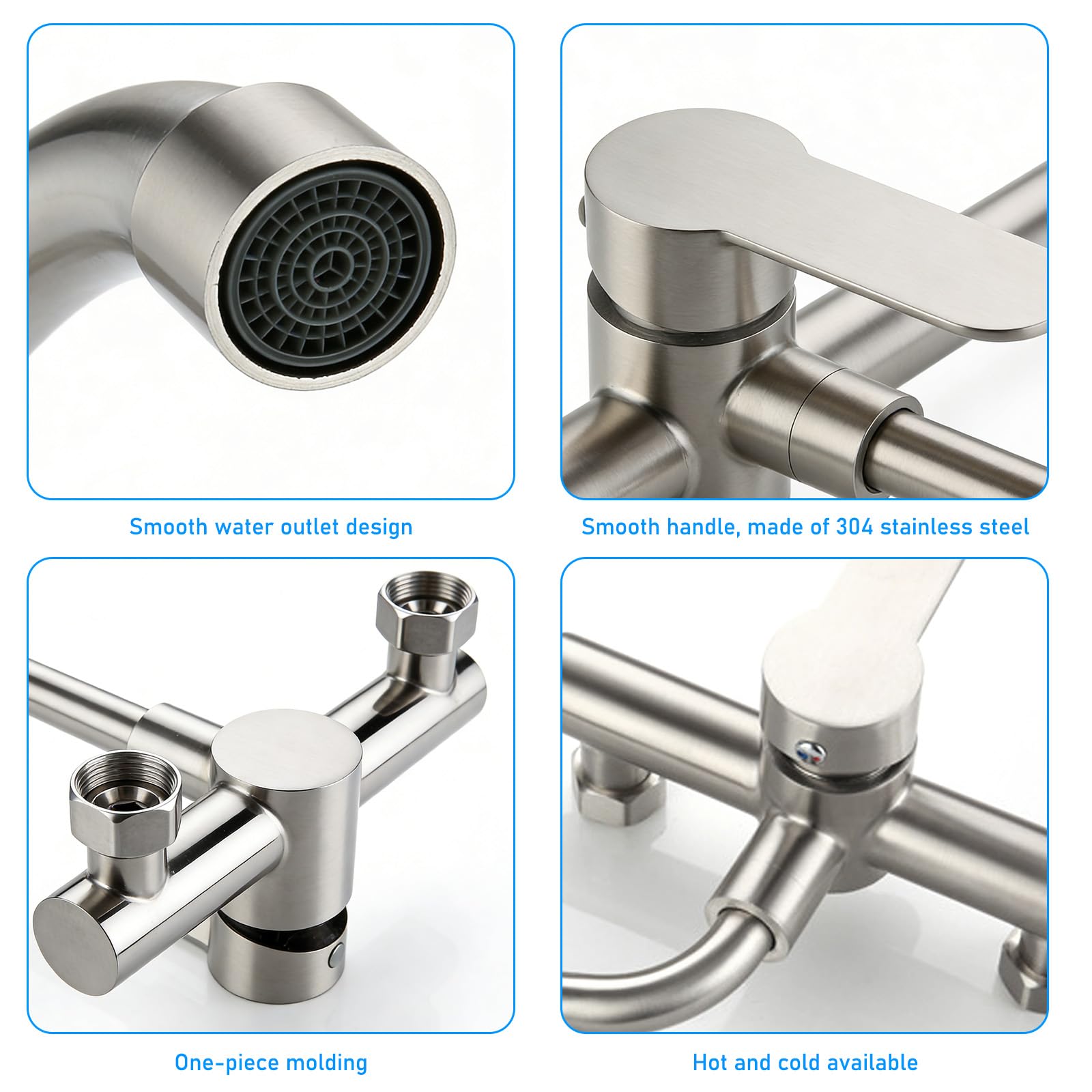 Rubinetto da cucina montaggio a parete: 304 in acciaio inox spazzolato a parete, girevole a 360 gradi, cartuccia in ceramica, acciaio inox opaco, rubinetto da parete in acciaio inox per cucina