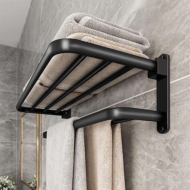 Towel Rails,Towel Holder with 2 Towel Bars wall mounted,Aluminum Bathroom Towel Rall Towel rack,Matte Black 60cm(24inch)
