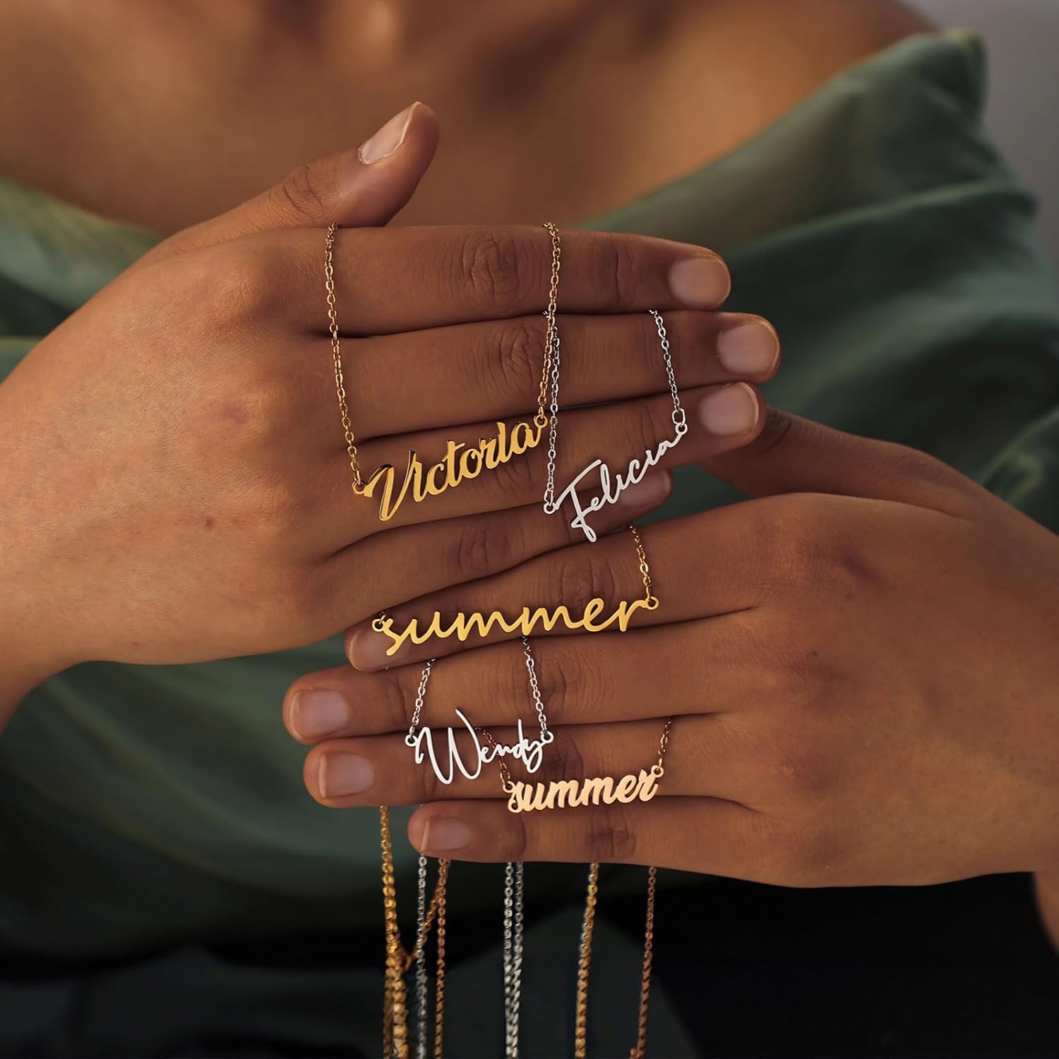 Custom Name Necklace Personalized - 18K Gold Plated Customized Name Plate Necklaces Personalized Gifts for Mom Women - Image 6