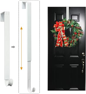 LBSUN Adjustable Over The Door Wreath Hanger 15-25in, Heavy Duty 20lbs Capacity Wreath Holder for Christmas Holiday Front Door Decor (White)
