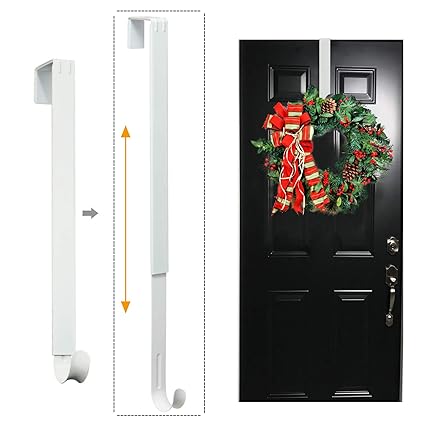 LBSUN Wreath Hanger, Adjustable Over The Door Wreath Hanger & Wreath Holder & Wreath Hook for Door (White)