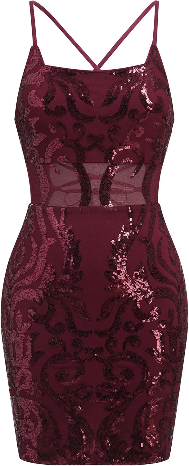 ODIZLI Women's Spaghetti Straps Sparkly Sequins Bodycon Mini Dress Party Nightclub Homecoming Dresses Slim Fit - Image 6