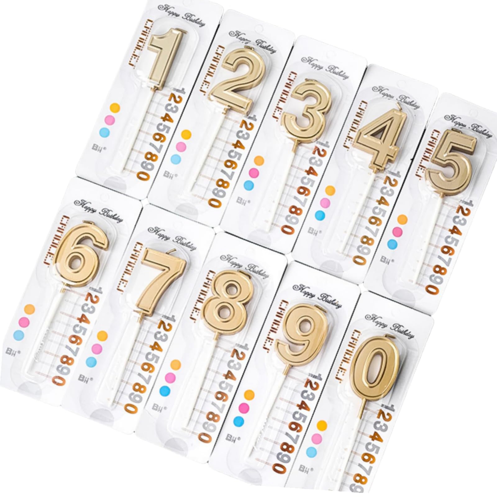 Shirene Birthday Number Candles,10 PCS Gold Glitter Birthday Number Candles,Resin Cake Candles 0-9 with Holders for Birthdays Party,Wedding,Anniversary Decoration