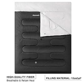 Atarashi Double Sleeping Bags for Adults, 3-4 Seasons Extra Wide XL Queen Size Two Person Sleeping Bag, Couple Black Sleeping Bags for Camping, Hiking and Outdoors, Warm Cold Weather, 59\'\'X87\'\'