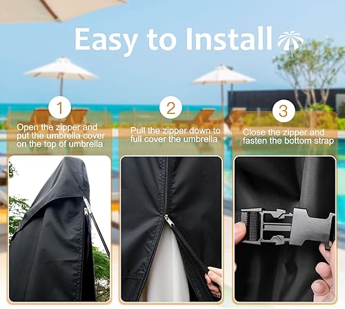 Miniatura 6 de NettyPro Funda de sombrilla para exteriores de 12 a 14 pies, impermeable, para patio, con cremallera y varilla, color negro