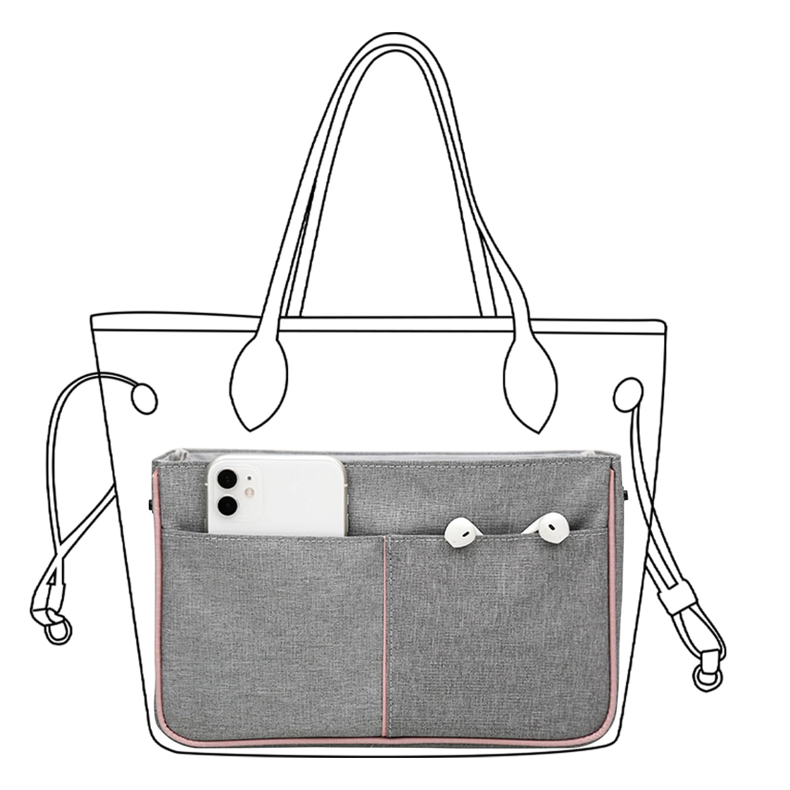 LckaeyLckaey Modern Minimalist Nylon Handbag Organizer Insert for Neverfull Longchamp and Goyard Tote, Grey