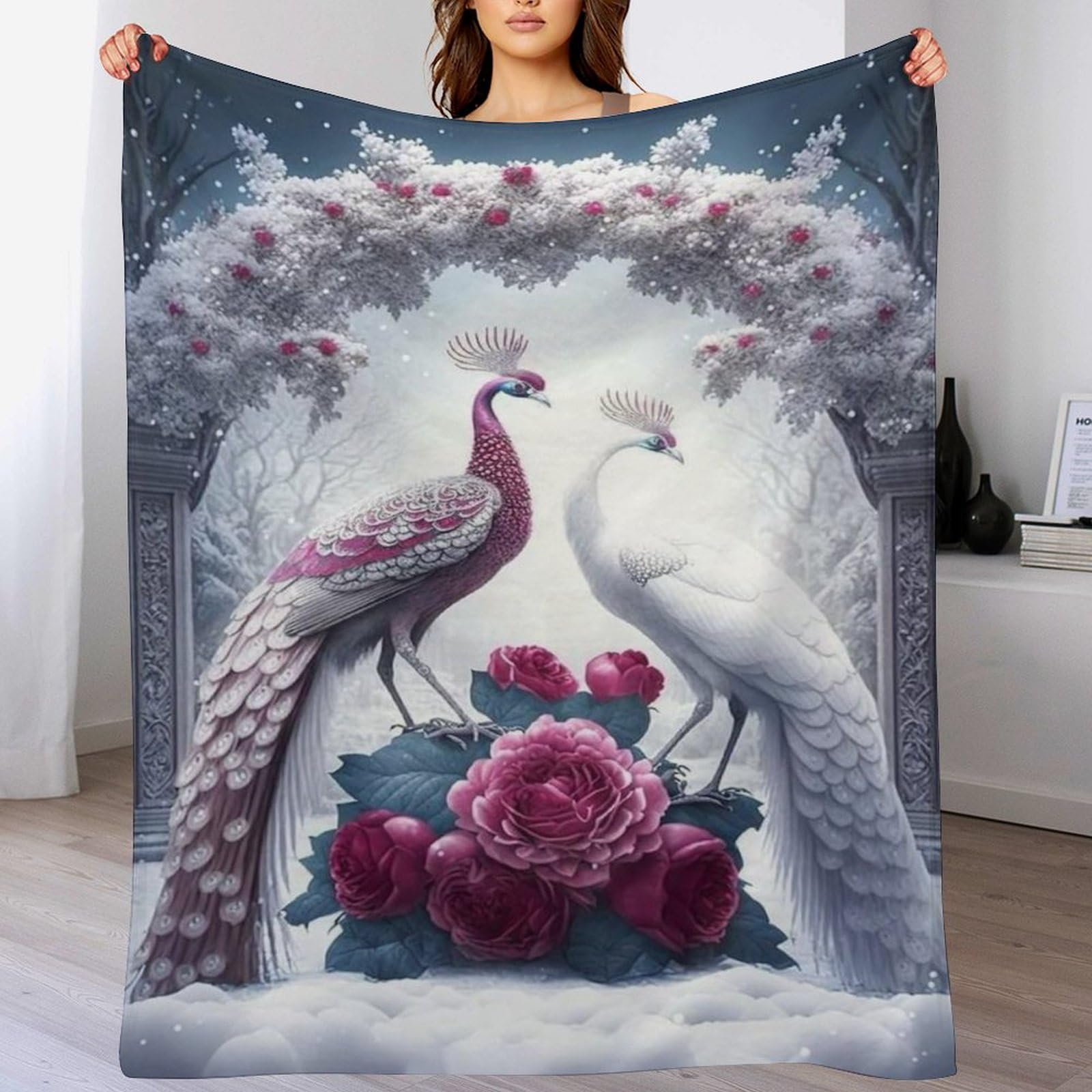Couverture lit flanelle paon pour des soirées cocooning sur le canapé