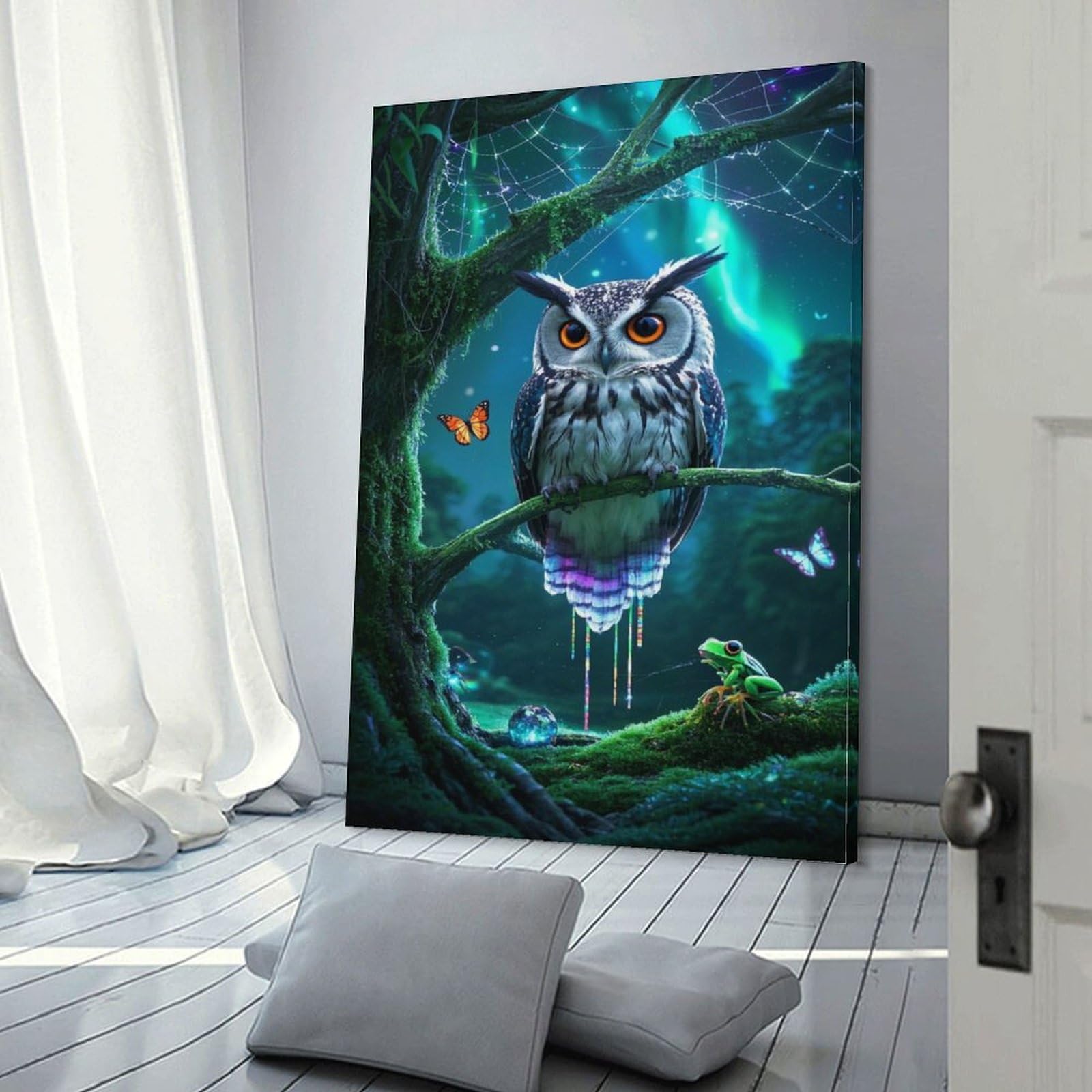 ZHUICHENG Plakat / sowa Grafika ścienna 3D szara sowa - abstrakcyjny obraz na płótnie do salonu i biura. Stabilne kolory i bez skomplikowanej konserwacji, odważny współczesny design 16 x 24 cali (40 x